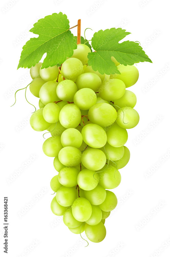 Green grape with leaves isolated on a white Green grape with leaves isolated on a white