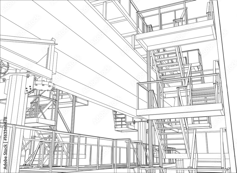 Wire-frame Oil and Gas industrial equipment. Tracing illustration of 3d.