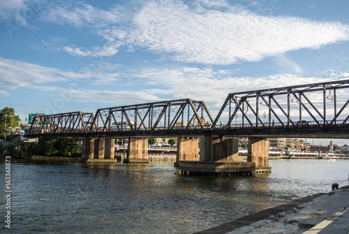 Beautiful clouds in the sky at Mae Klong river and railway bridge Ratchaburi province Thailand