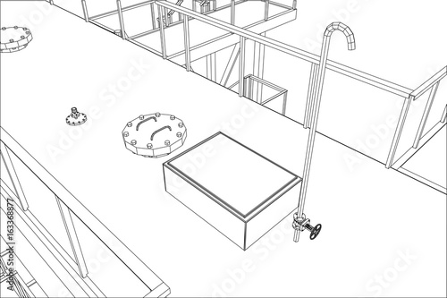 Wire-frame Oil and Gas industrial equipment. Tracing illustration of 3d.