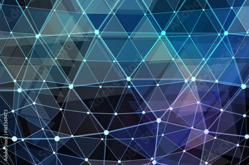 Network background abstract polygon triangle and dots. 3d illustration