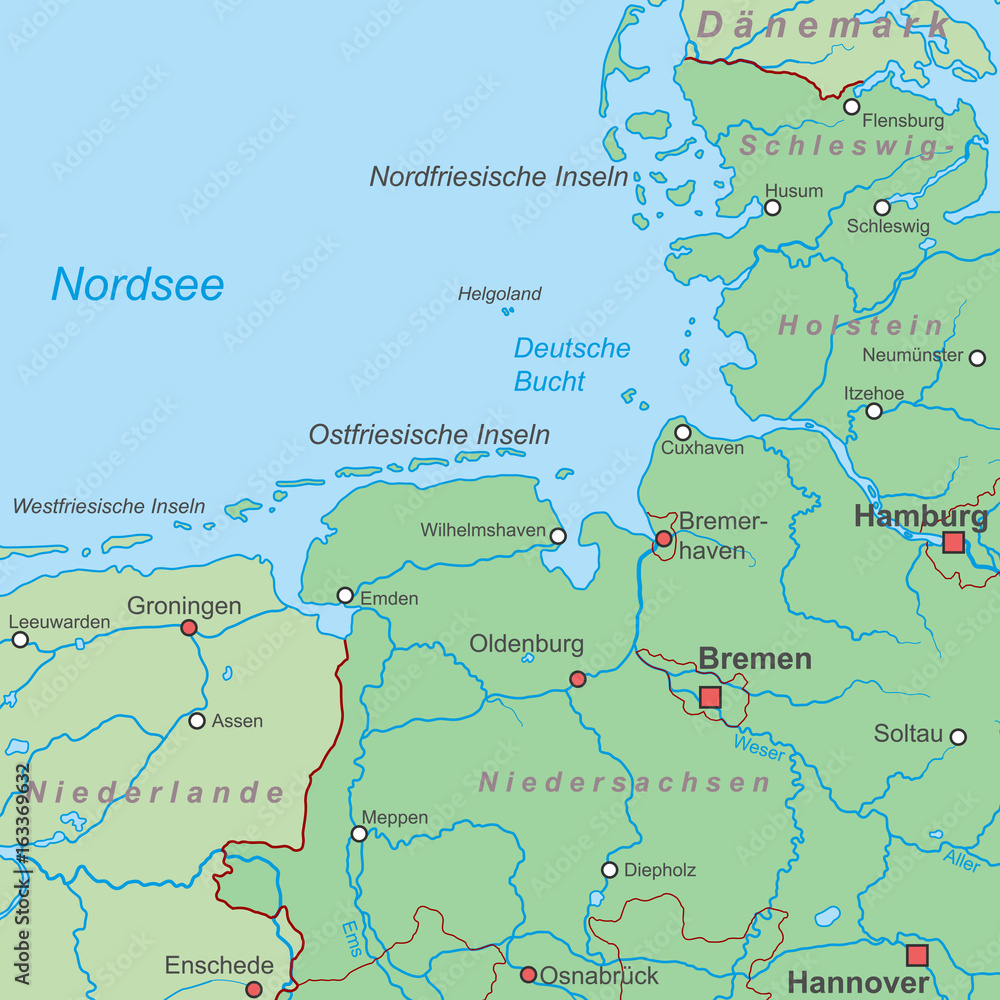 Deutschland Die Nordseek ste Landkarte Stock Vector Adobe Stock Deutschland Die Nordseek ste Landkarte Stock Vector Adobe Stock