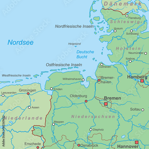 Deutschland - Die Nordseeküste (Landkarte)