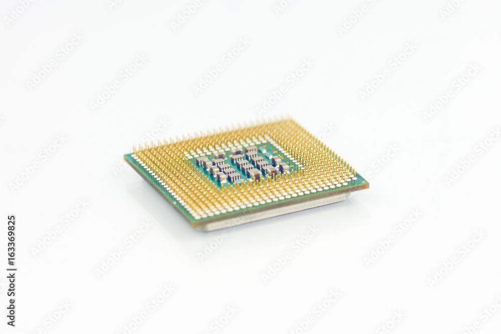 Computer Processor Chip Closeup Side View On White Background Stock Photo |  Adobe Stock
