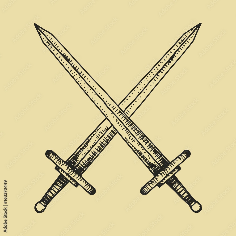 Crossed swords. Hand drawn sketch - Stock Illustration [39008967] - PIXTA