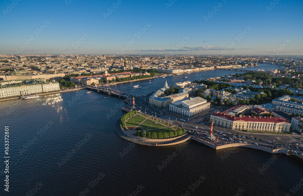Aerial view of the spit of Vasilievsky island in Saint-Petersburg