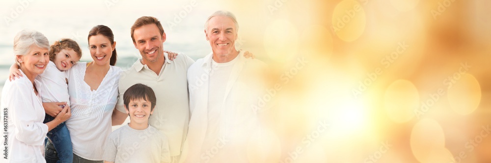 Family at beach with yellow bokeh transition Family at beach with yellow bokeh transition