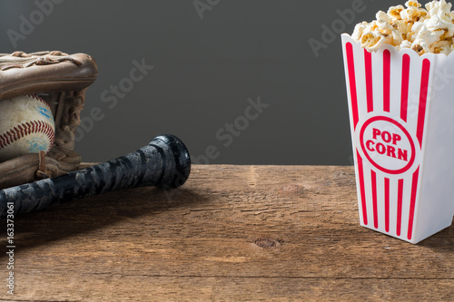 baseball grey background with popcorn