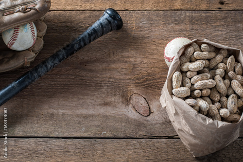 baseball wood background with peanuts