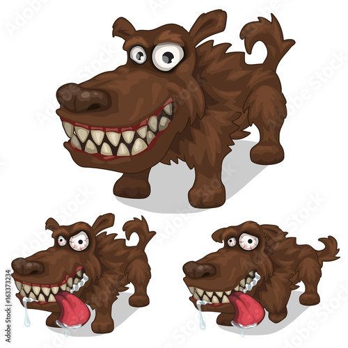 Cartoon smiling and mad dog. Vector pet