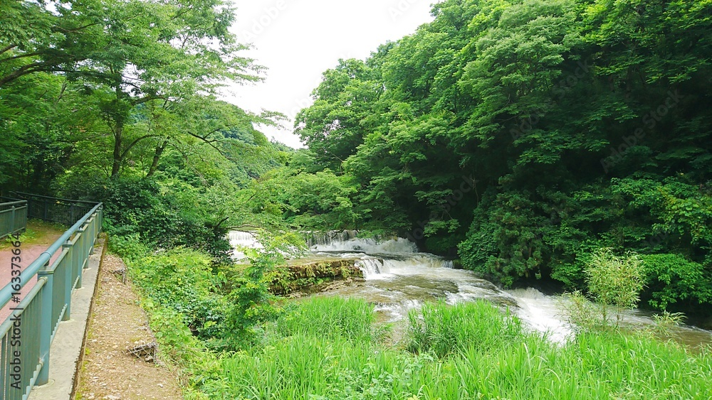 日本の滝　水流の多い宮島峡　一の滝