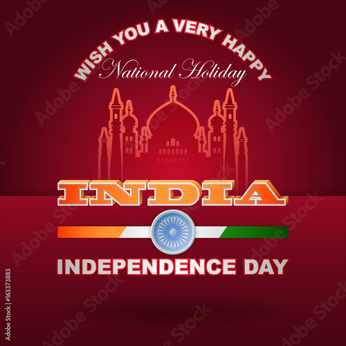 Holiday design, background with 3d text, national flag colors and spinning wheel, for fifteenth of August, India Independence day, celebration