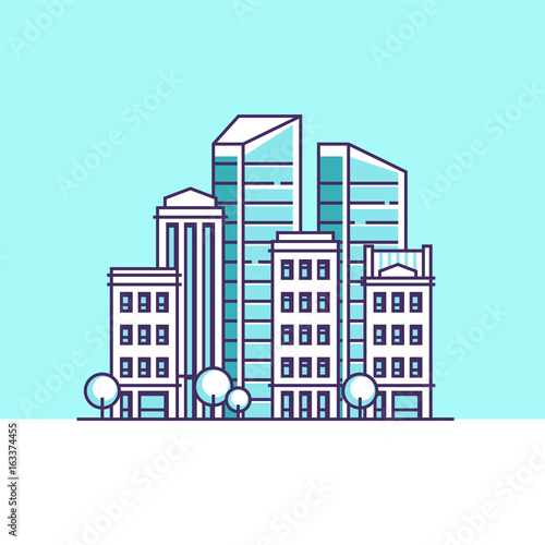 Urban landscape. Real estate and construction business concept with buildings. Vector illustration.