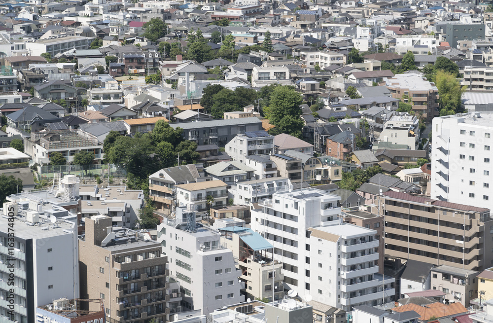 東京都市風景　俯瞰　水道橋周辺　マンションと戸建てが密集