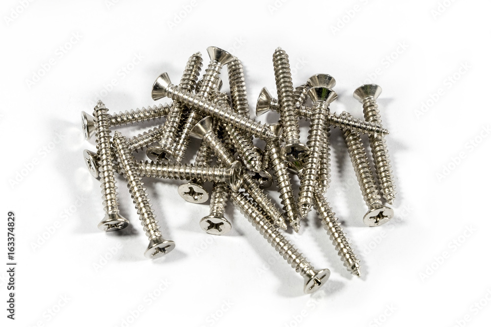 iron screws closeup on white background iron screws closeup on white background