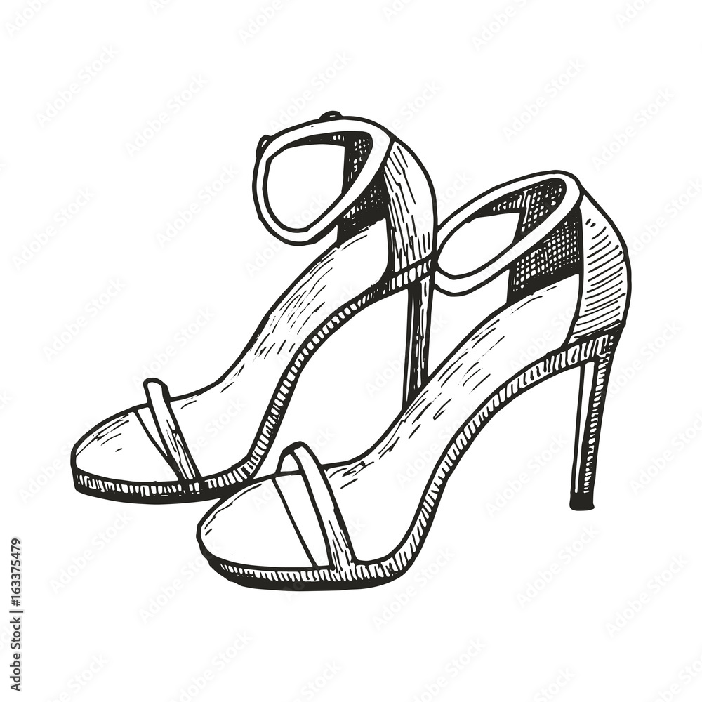 Female sandals with heels drawing. Sketch vector illustration Stock Vector  | Adobe Stock