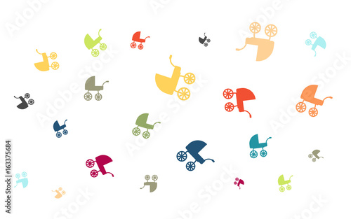 Viele bunte Kinderwägen