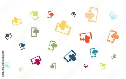 Viele bunte Smartphones mit Cloud