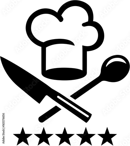 Chef hat with crossed knife and wooden spoon