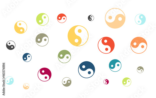 Viele bunte Yin und Yang Symbole