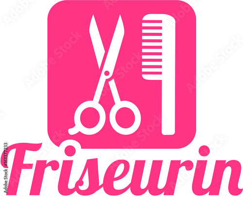 Hairdresser icon with scissor and comb female german