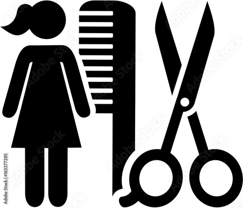 Female hairdresser icon with scissor and comb