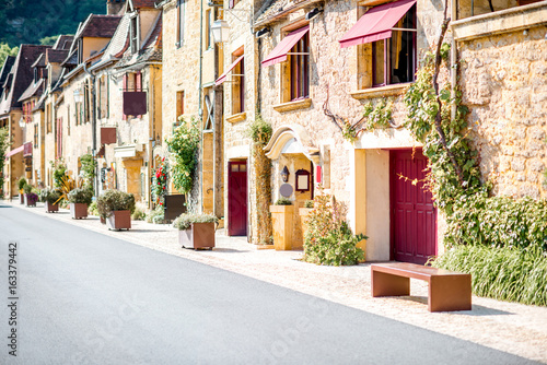 View on the ancient buildings at the famous La Roque Gageac village in France