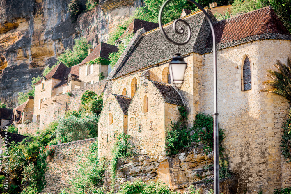 View on the ancient buildings at the famous La Roque Gageac village in France