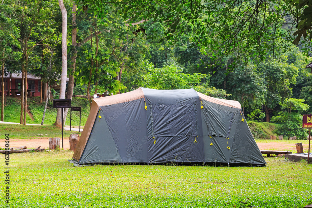 Family tent at campsite in Thailand