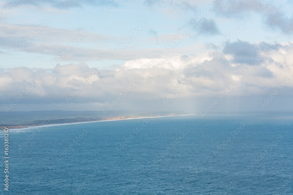 aerial view from helicopter : The Twelve Apostles, 
a famous collection of limestone stacks off the shore of the Port Campbell National Park, 
by the Great Ocean Road in Victoria, Australia 