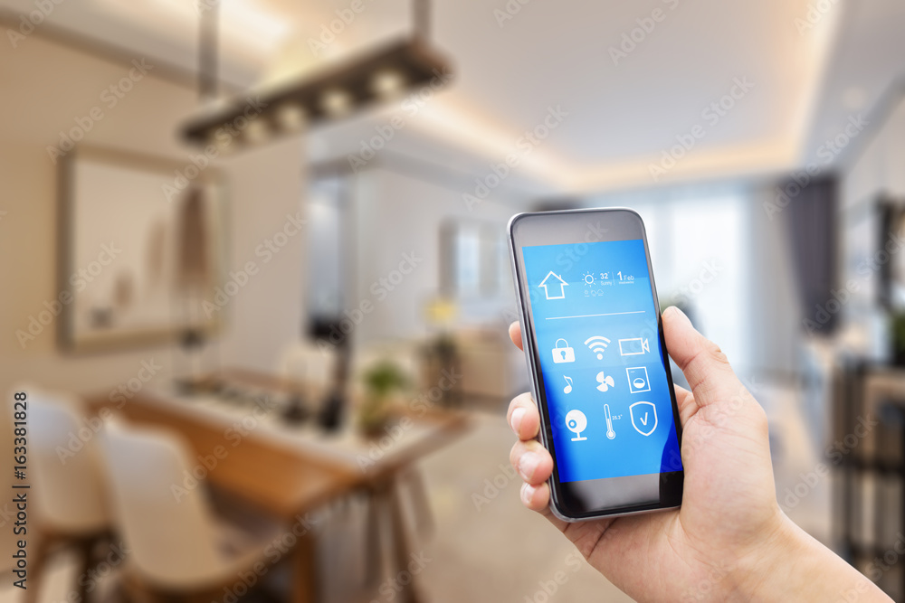 mobile phone in modern dining room