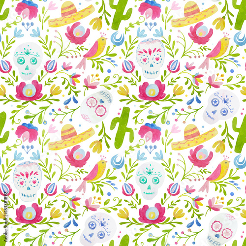 Watercolor vector mexican style pattern © zenina
