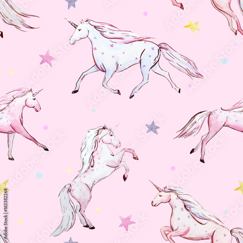 Watercolor unicorn vector pattern
