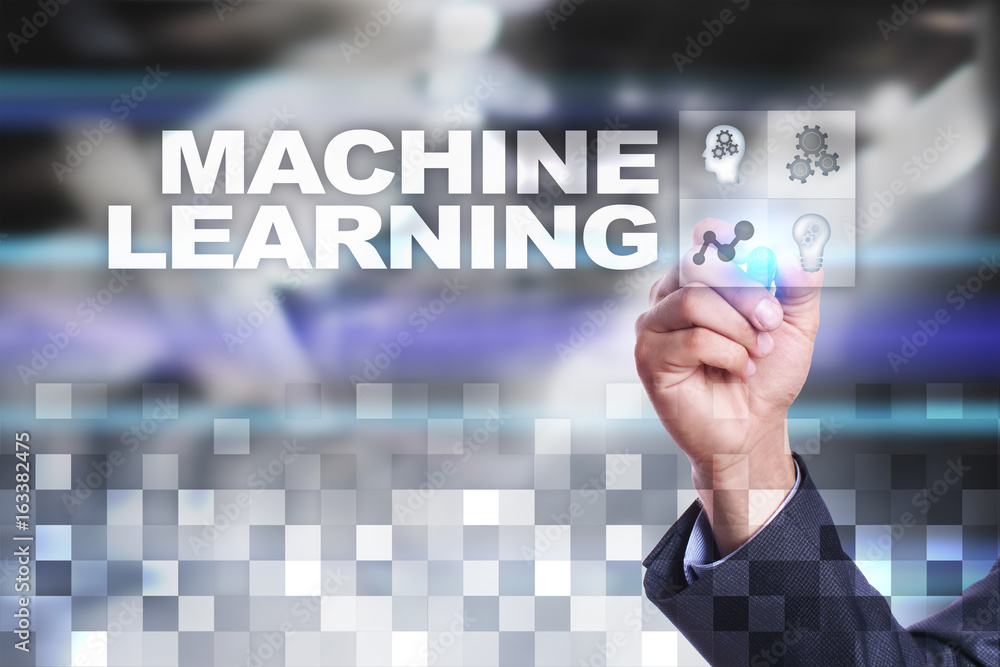 Machine Learning. Text and icons on virtual screen. Business, technology concept Machine Learning. Text and icons on virtual screen. Business, technology concept