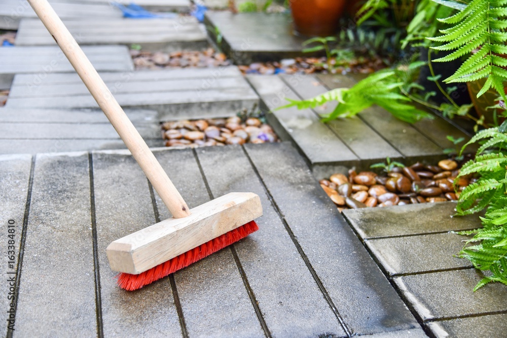 Close-Up View of Floor Scrubbing Brush with Long Handle Close-Up View of Floor Scrubbing Brush with Long Handle