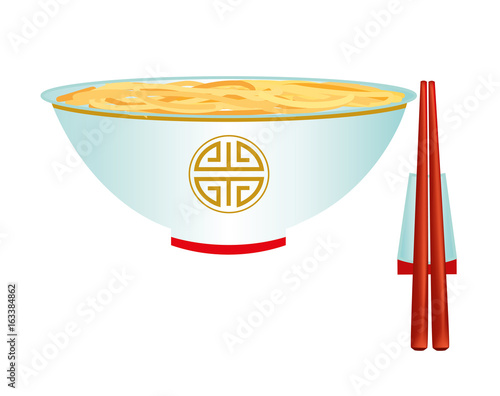 Porcelain bowl with red chopsticks