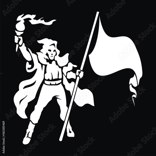 warrior with a torch and flag