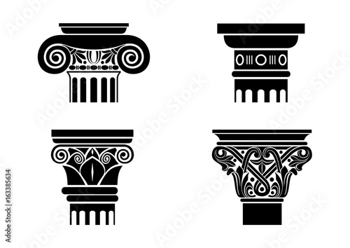 A set of different silhouettes of capitals for architectonic columns. Templates in vector graphics