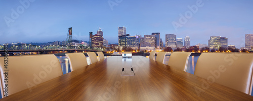 conference table with modern city