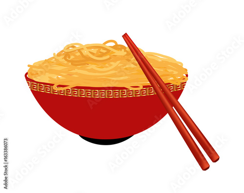 Red bowl of noodles 