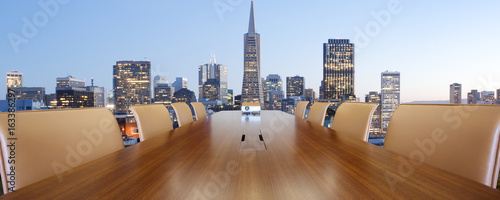 Photography conference tapainted conference table with cityscape of san francisco ble with m