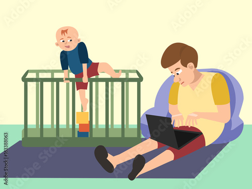 dad babysitting with toddler funny cartoon