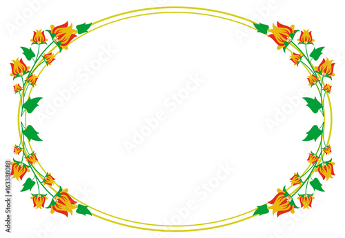 Oval decorative frame with abstract flowers. Vector clip art.