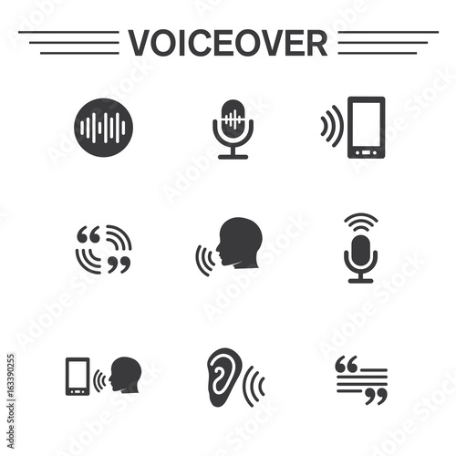 Voiceover or Voice Command Icon with Sound Wave Images