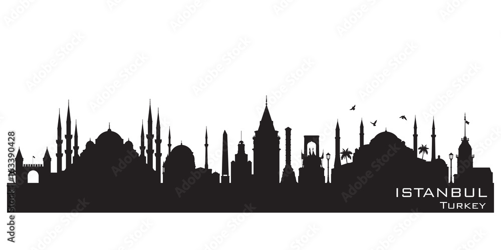Istanbul Turkey city skyline vector silhouette