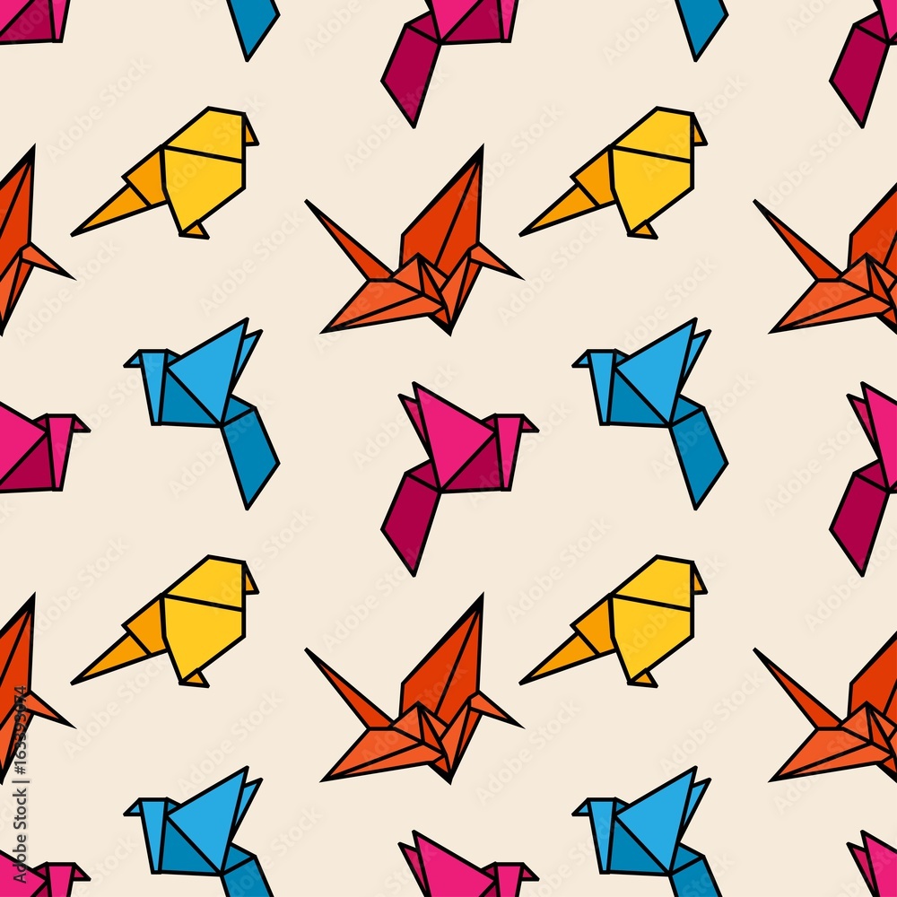 Paper bird origami seamless pattern Paper bird origami seamless pattern