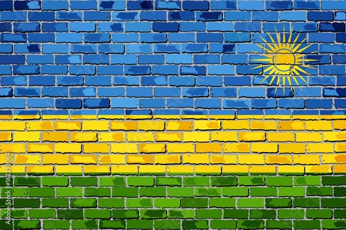 Flag of Rwanda on a brick wall - Illustration, 
Rwanda flag on brick textured background, 
Abstract grunge mosaic vector