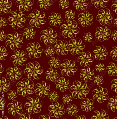 Gold abstract flowers on red background