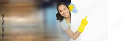 Cleaner with white board with bright background photo