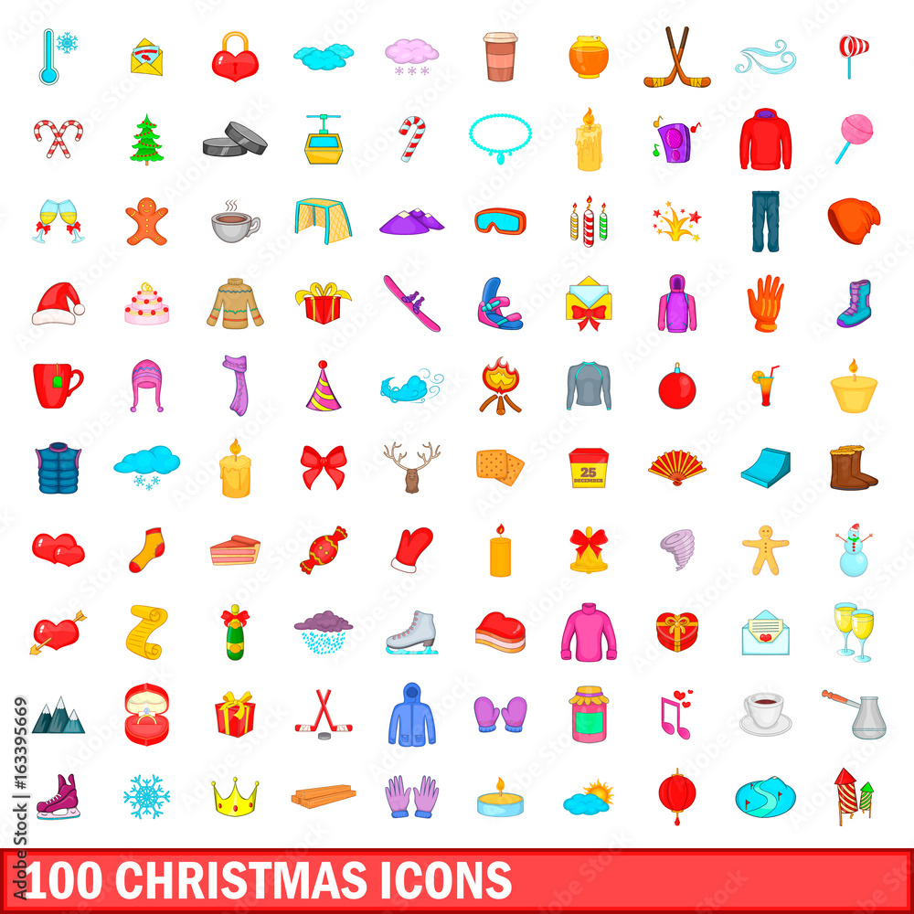 100 christmas icons set, cartoon style 100 christmas icons set, cartoon style